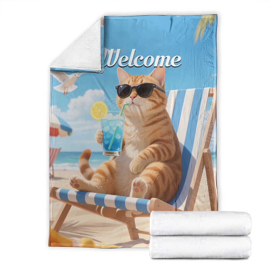 Welcome Beach Lounge Orange Tabby Cat Tropical Vacation Throw Blanket TS02 Summer Oasis Print Your Wear