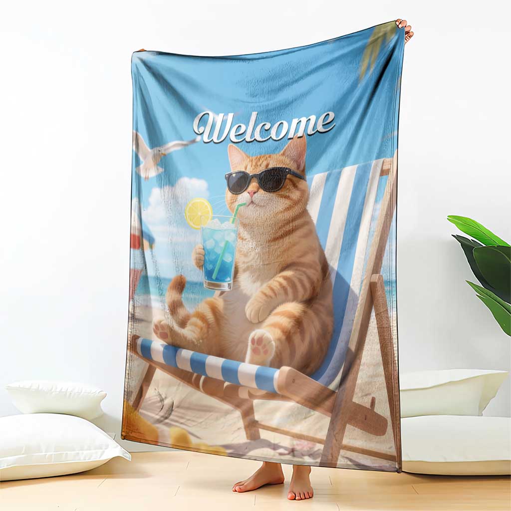 Welcome Beach Lounge Orange Tabby Cat Tropical Vacation Throw Blanket TS02 Print Your Wear