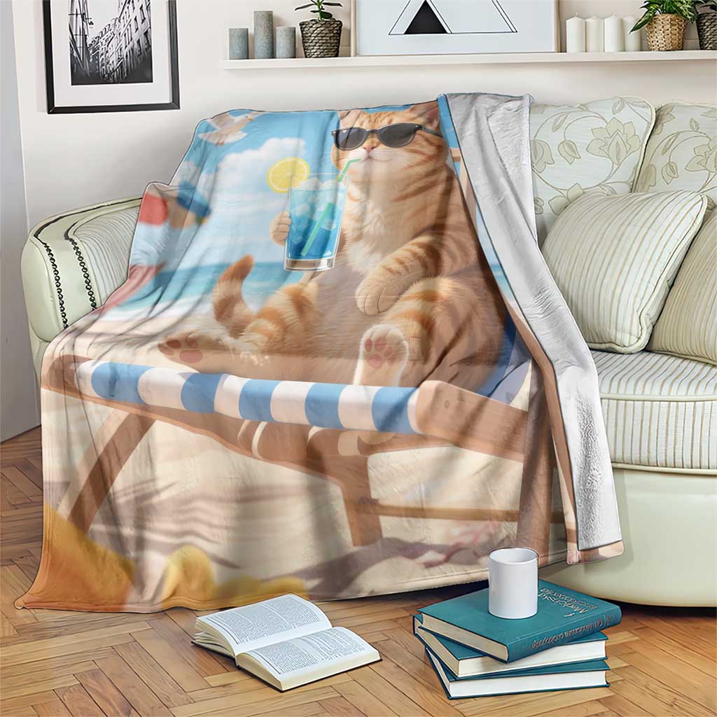 Welcome Beach Lounge Orange Tabby Cat Tropical Vacation Throw Blanket TS02 Print Your Wear