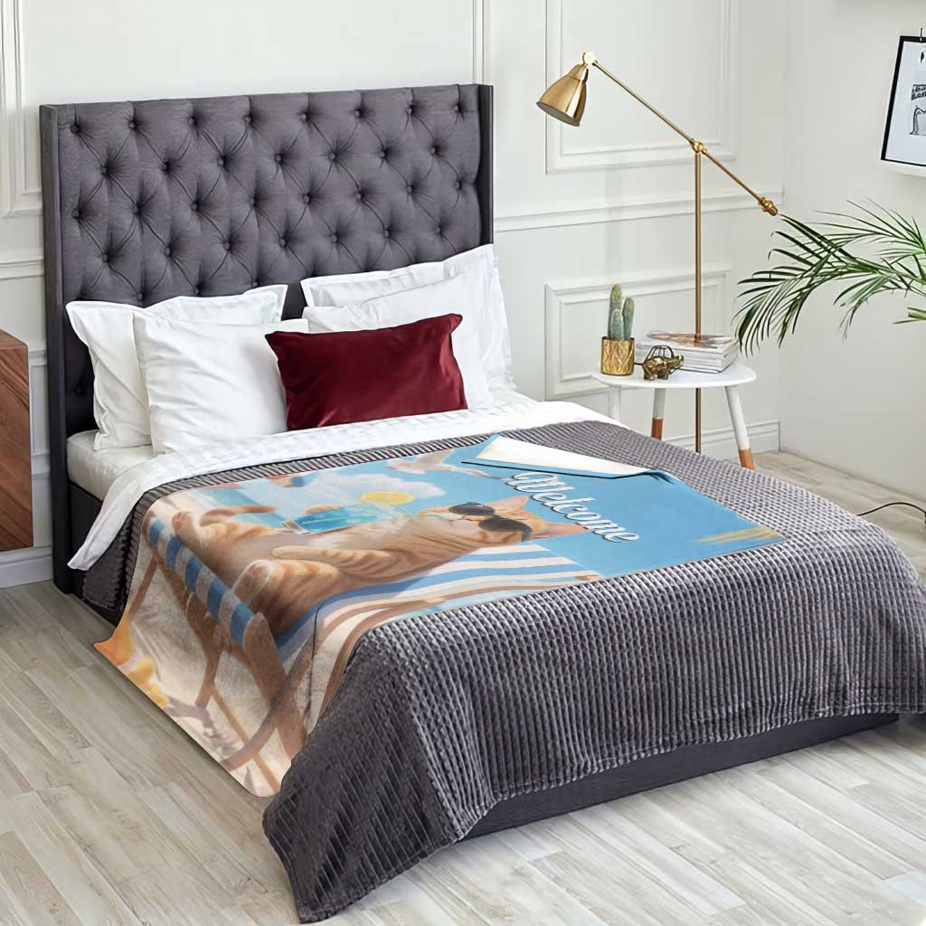 Welcome Beach Lounge Orange Tabby Cat Tropical Vacation Throw Blanket TS02 Print Your Wear