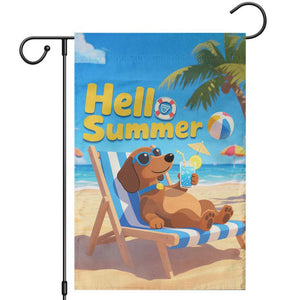Hello Summer Wiener Dog Dachshund Relaxing on Beach Garden Flag TS02 Summer Oasis Print Your Wear