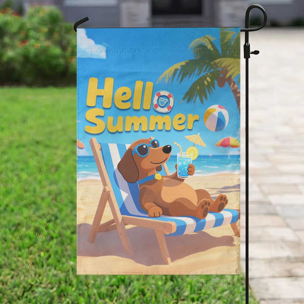 Hello Summer Wiener Dog Dachshund Relaxing on Beach Garden Flag TS02 Print Your Wear