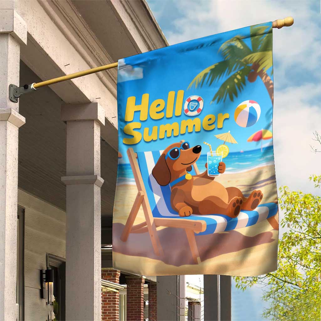 Hello Summer Wiener Dog Dachshund Relaxing on Beach Garden Flag TS02 Print Your Wear