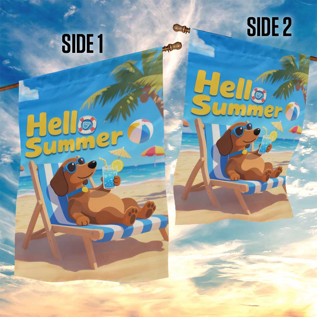 Hello Summer Wiener Dog Dachshund Relaxing on Beach Garden Flag TS02 Print Your Wear