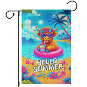Hello Summer Highland Cow Floating Tropical Beach Garden Flag Oasis Summer Vibes TS02 Tropical Blue Print Your Wear