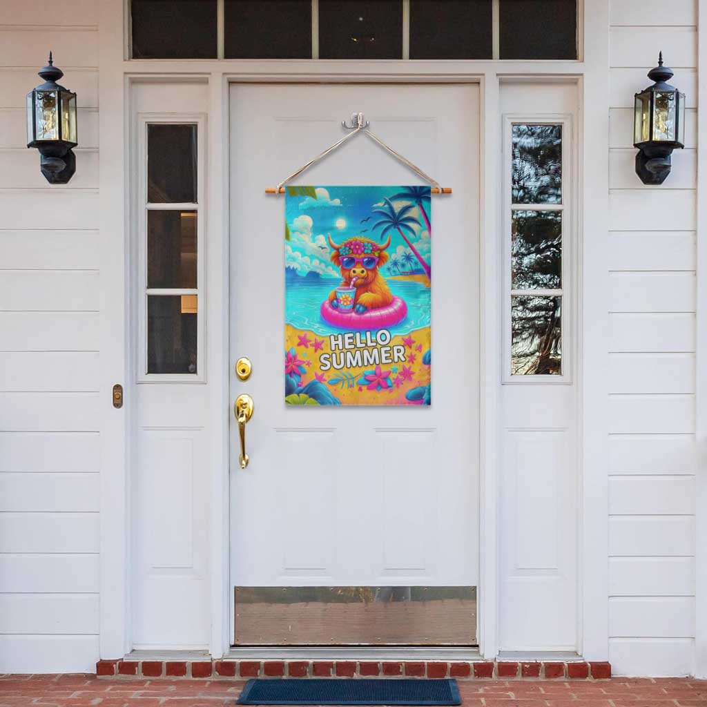 Hello Summer Highland Cow Floating Tropical Beach Garden Flag Oasis Summer Vibes TS02 Print Your Wear