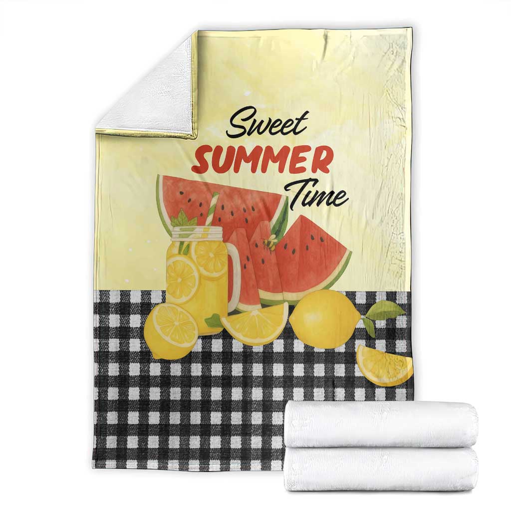 Sweet Summer Time Watermelon Lemon Mason Jar Gingham Throw Blanket Rustic Country Aesthetics TS02 Pastel Yellow Print Your Wear