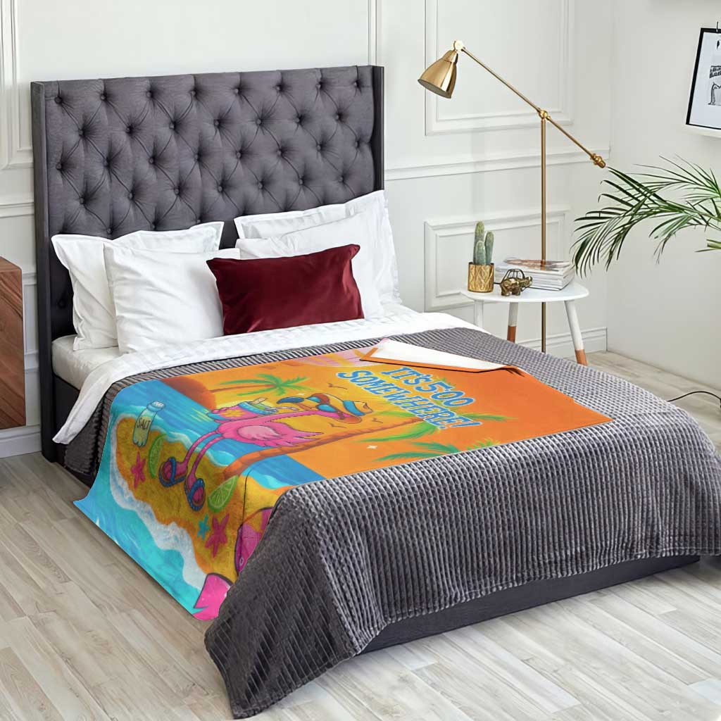 It’s 5 Somewhere Flamingo Tropical Beach Vacation Throw Blanket Oasis Summer Vibes TS02 Print Your Wear