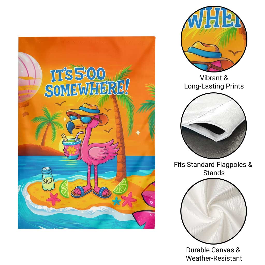 It’s 5 Somewhere Flamingo Tropical Beach Vacation Garden Flag Oasis Summer Vibes TS02 Print Your Wear