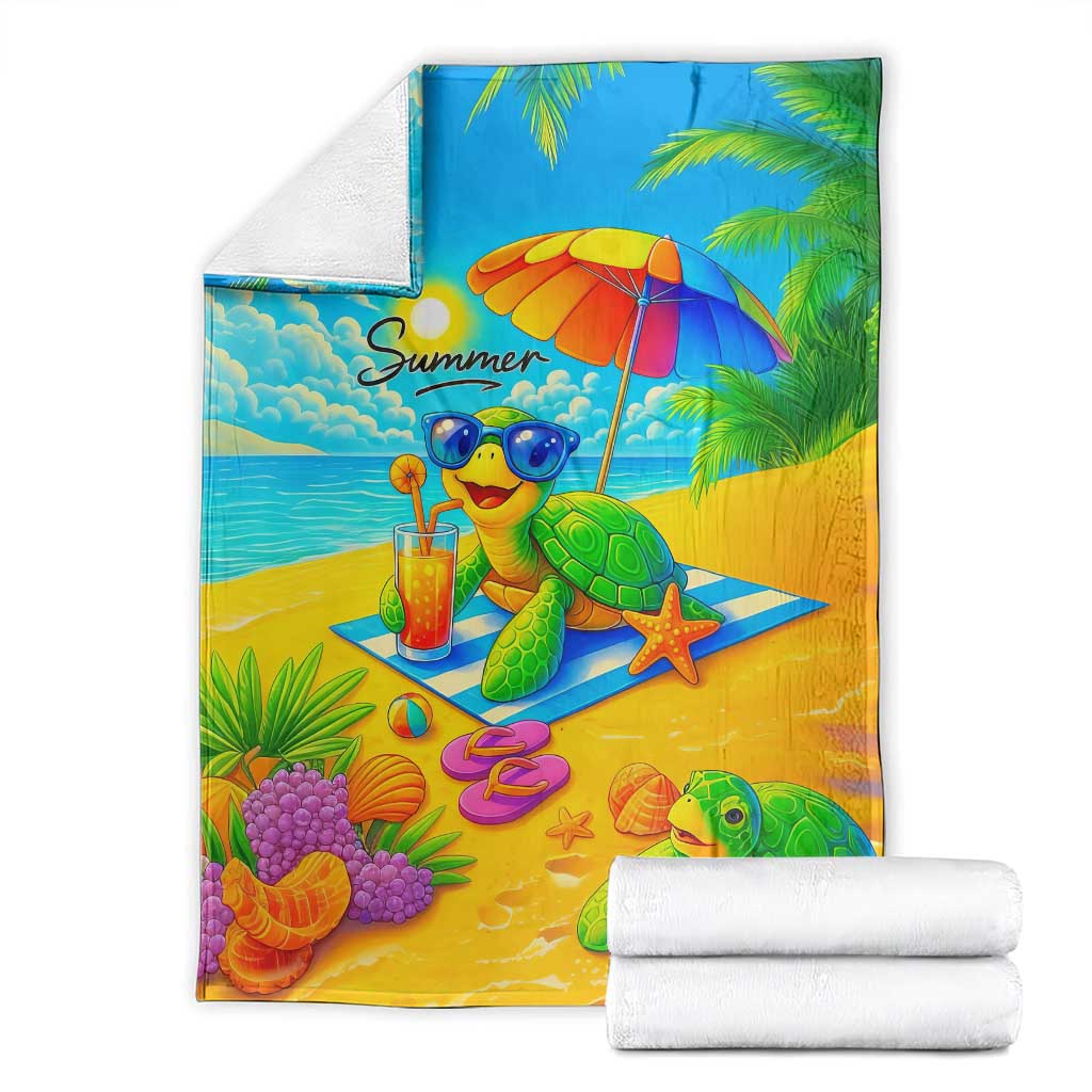 Summer Sea Turtle Drinking Cocktail Throw Blanket Beach Paradise Oasis Vacation TS02 Tropical Blue Print Your Wear