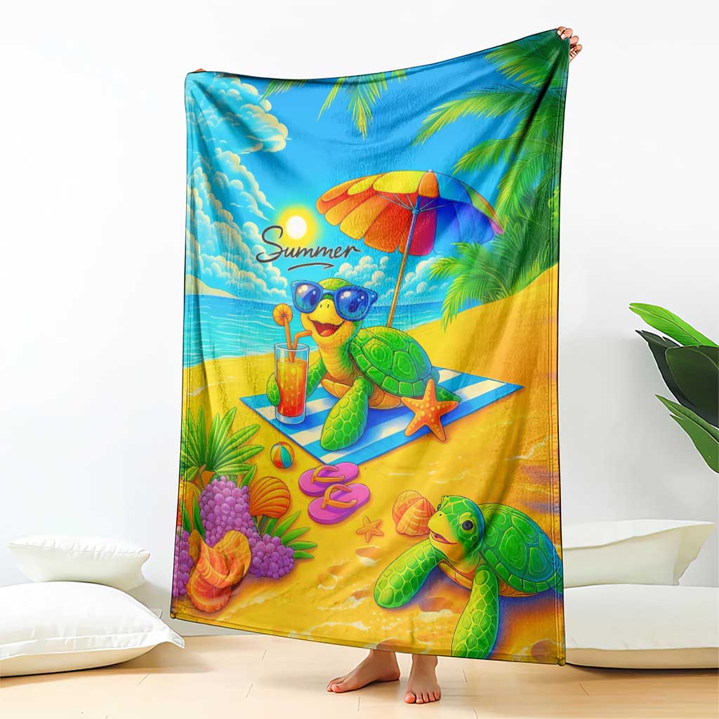 Summer Sea Turtle Drinking Cocktail Throw Blanket Beach Paradise Oasis Vacation TS02 Print Your Wear