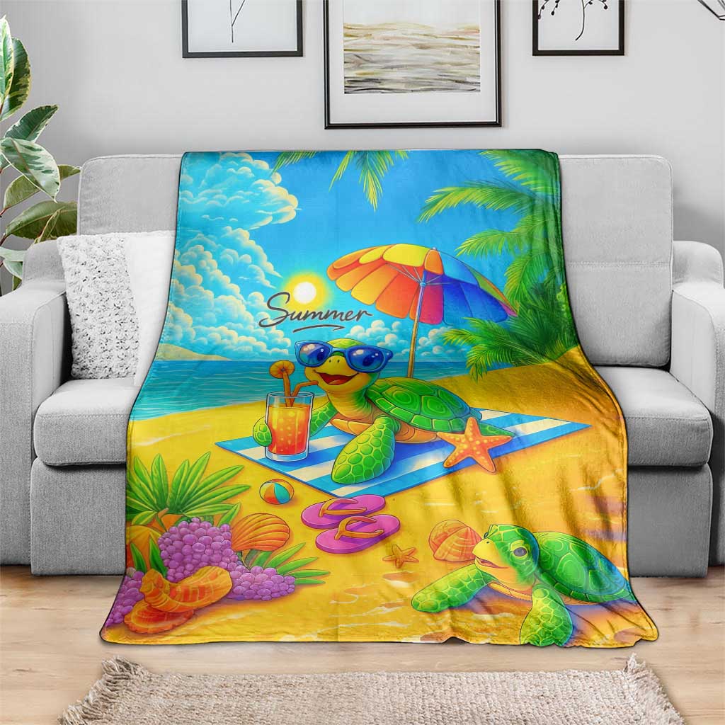 Summer Sea Turtle Drinking Cocktail Throw Blanket Beach Paradise Oasis Vacation TS02 Print Your Wear
