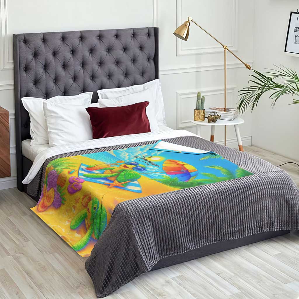 Summer Sea Turtle Drinking Cocktail Throw Blanket Beach Paradise Oasis Vacation TS02 Print Your Wear