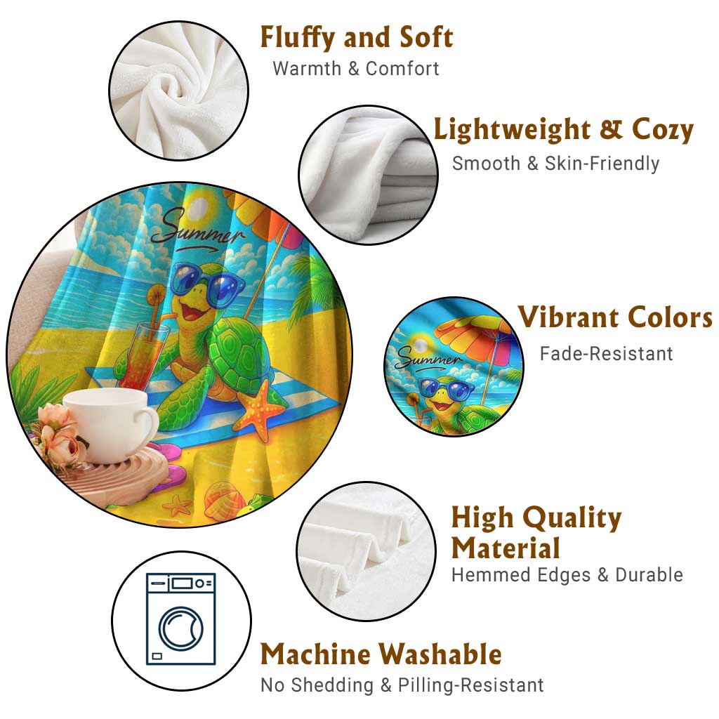 Summer Sea Turtle Drinking Cocktail Throw Blanket Beach Paradise Oasis Vacation TS02 Print Your Wear