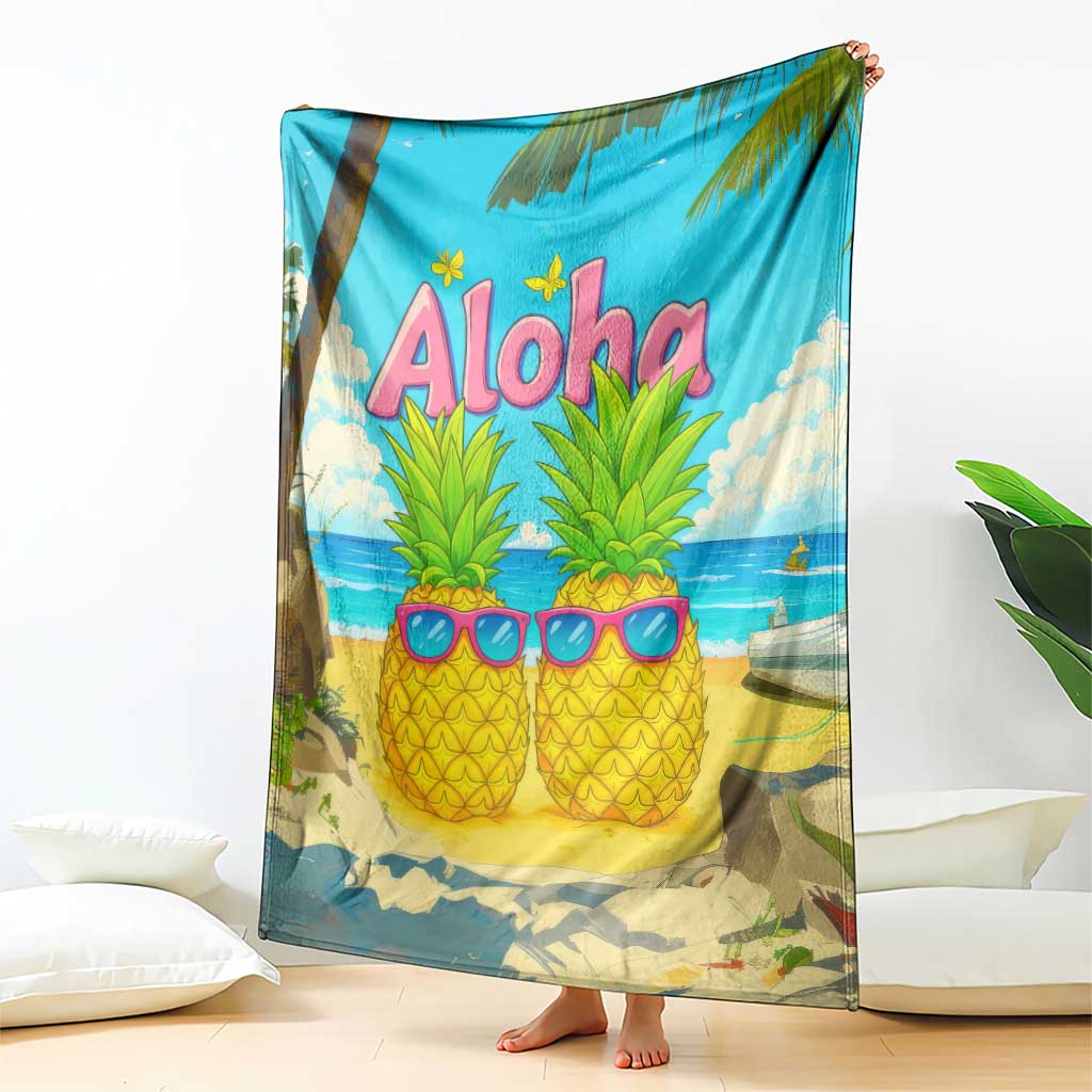 Aloha Sunglasses Pineapples Tropical Hawaii Throw Blanket Beach Vacation Oasis Summer Vibes TS02 Print Your Wear
