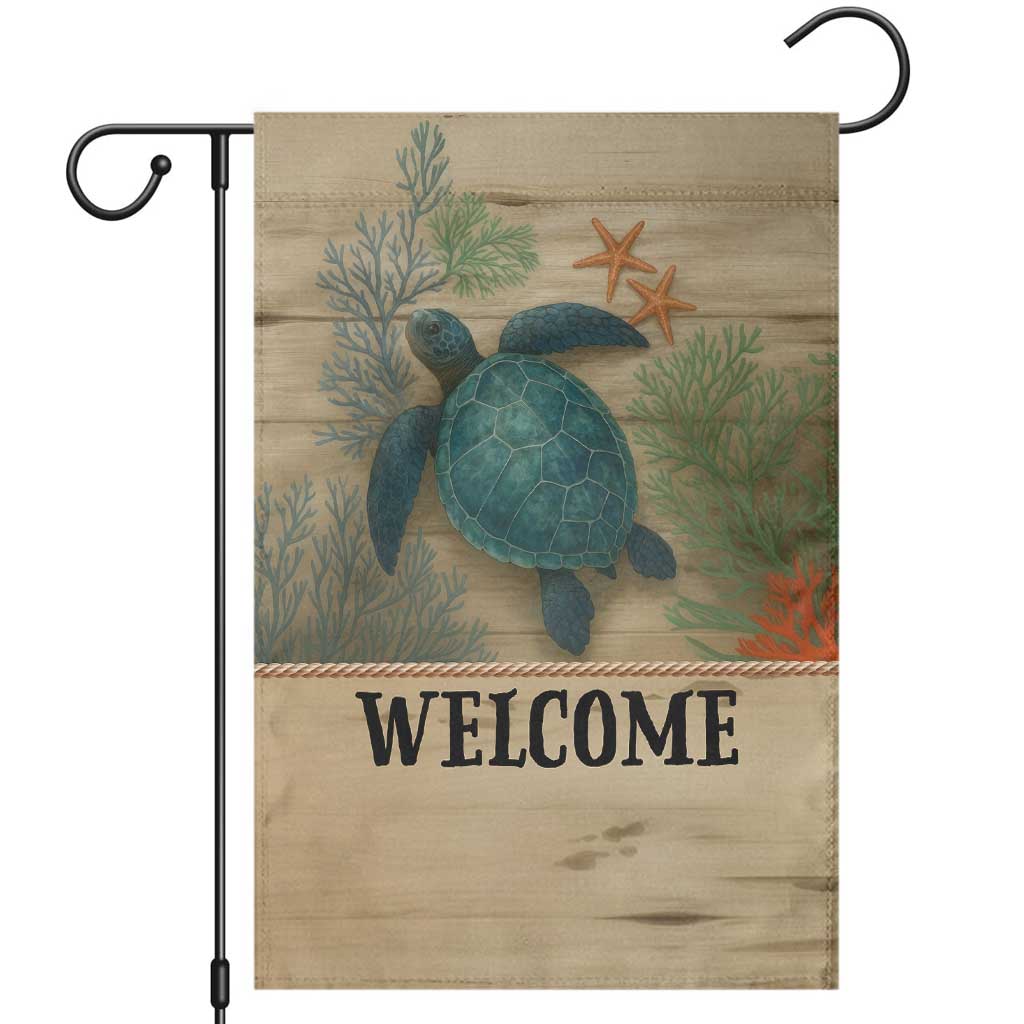 Welcome Sea Turtle Coastal Coral Wood Texture Ocean Garden Flag TS02 Light Oak Print Your Wear