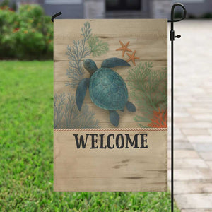 Welcome Sea Turtle Coastal Coral Wood Texture Ocean Garden Flag TS02 Print Your Wear