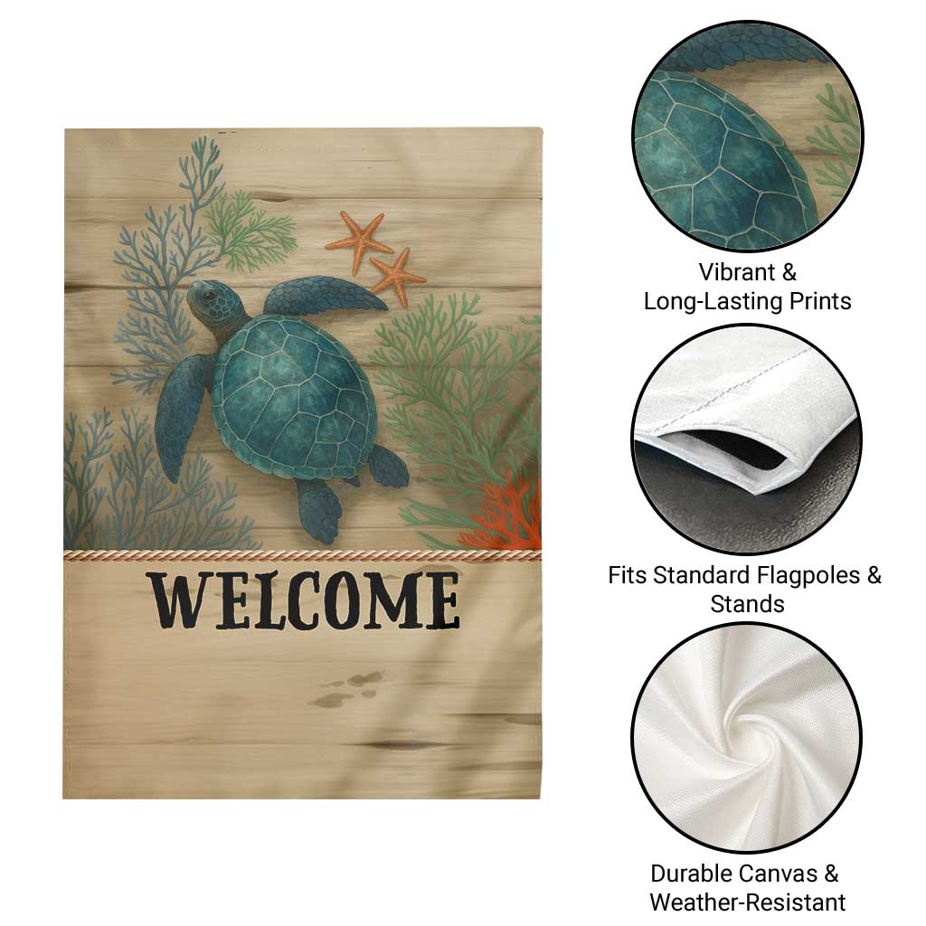 Welcome Sea Turtle Coastal Coral Wood Texture Ocean Garden Flag TS02 Print Your Wear