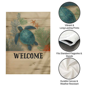 Welcome Sea Turtle Coastal Coral Wood Texture Ocean Garden Flag TS02 Print Your Wear