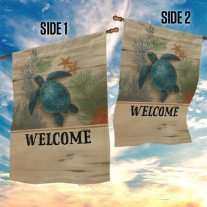 Welcome Sea Turtle Coastal Coral Wood Texture Ocean Garden Flag TS02 Print Your Wear