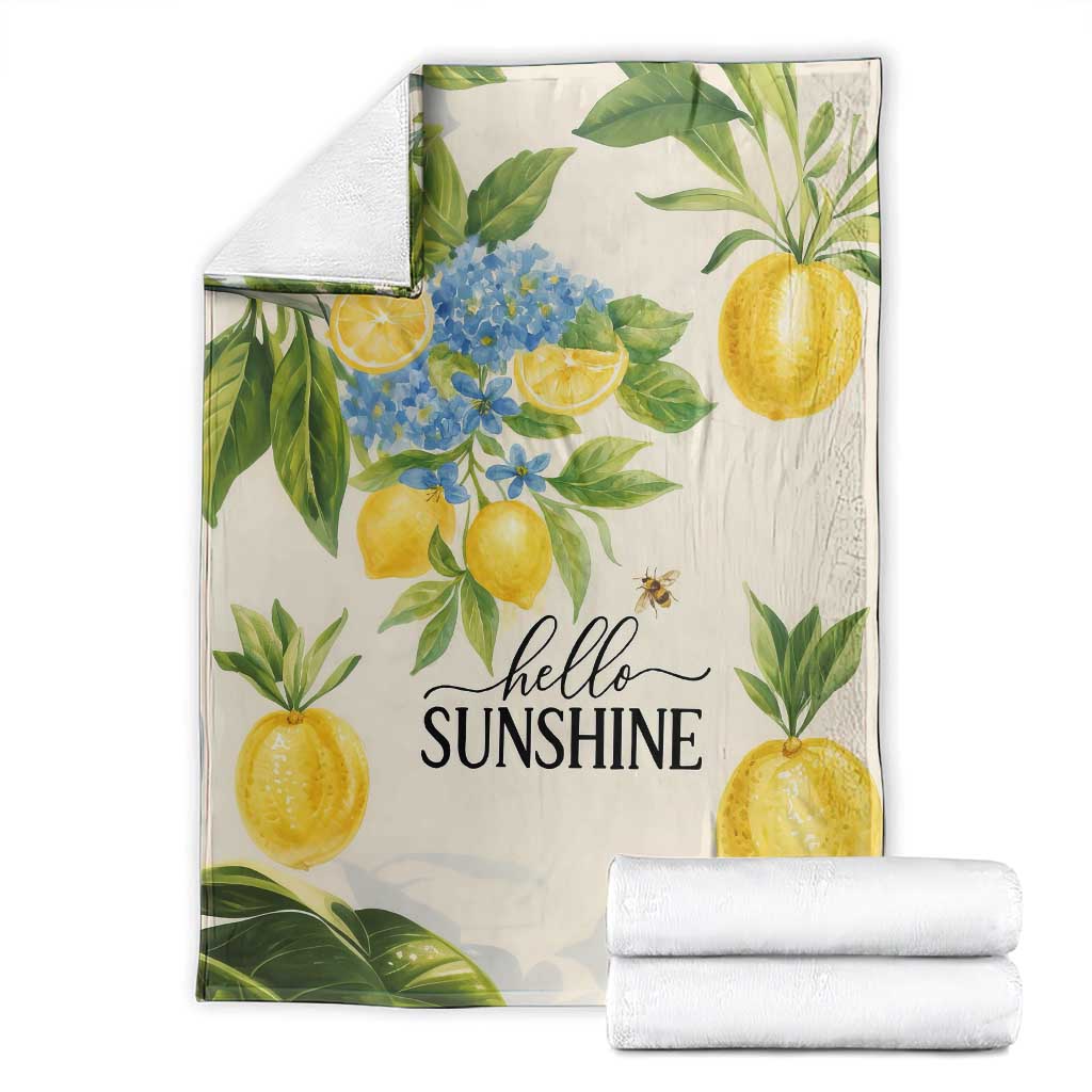 Hello Sunshine Watercolor Lemons and Hydrangeas Floral Throw Blanket TS02 Light Beige Print Your Wear