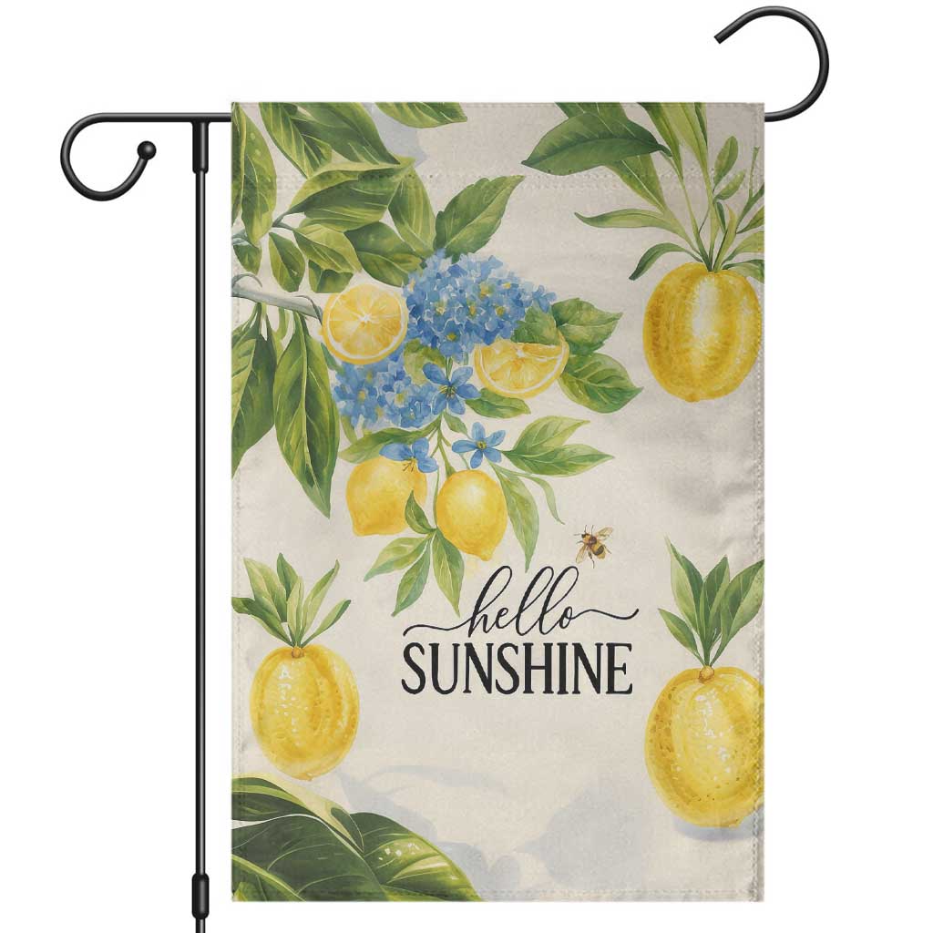 Hello Sunshine Watercolor Lemons and Hydrangeas Floral Garden Flag TS02 Light Beige Print Your Wear