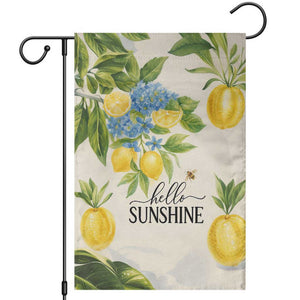 Hello Sunshine Watercolor Lemons and Hydrangeas Floral Garden Flag TS02 Light Beige Print Your Wear