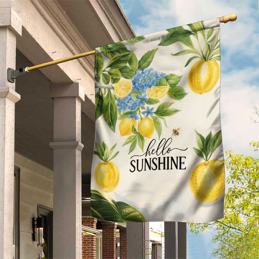 Hello Sunshine Watercolor Lemons and Hydrangeas Floral Garden Flag TS02 Print Your Wear