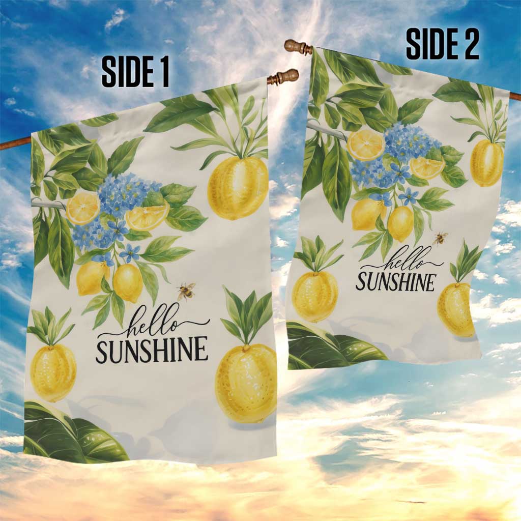 Hello Sunshine Watercolor Lemons and Hydrangeas Floral Garden Flag TS02 Print Your Wear