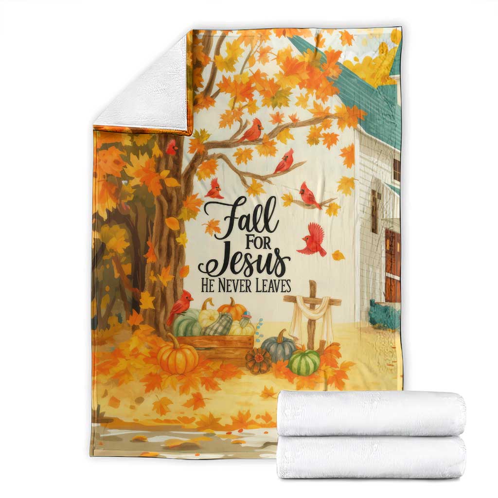 Fall for Jesus He Never Leaves Autumn Church and Pumpkins Throw Blanket TS02 Light Beige Print Your Wear