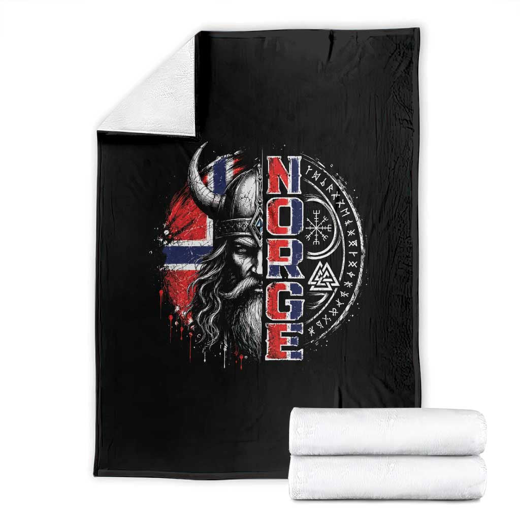 Fierce Norge Viking Warrior with Horned Helmet Graphic Throw Blanket Norway Pride Distressed Norwegian Flag and Runes TS02 Black Print Your Wear