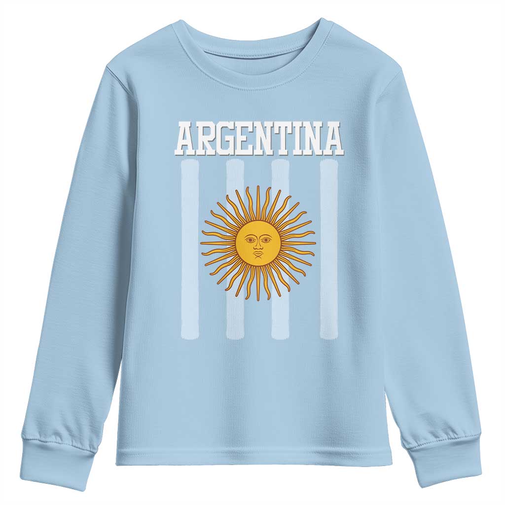 Argentina Sun of May Flag Retro Graphic Youth Sweatshirt Patriotic Argentine Heritage Pride Souvenir TS02 Light Blue Print Your Wear