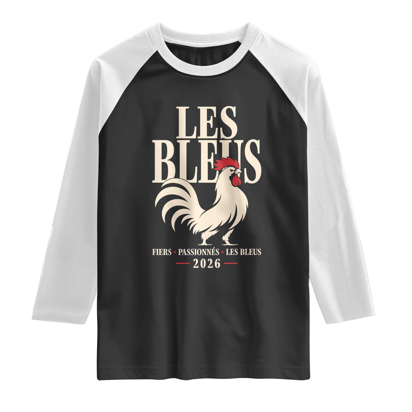Les Bleus France Soccer Retro Rooster Graphic Raglan Shirt Proud Passionate French Pride Vintage Football Fans Gear TS02 Black White Print Your Wear