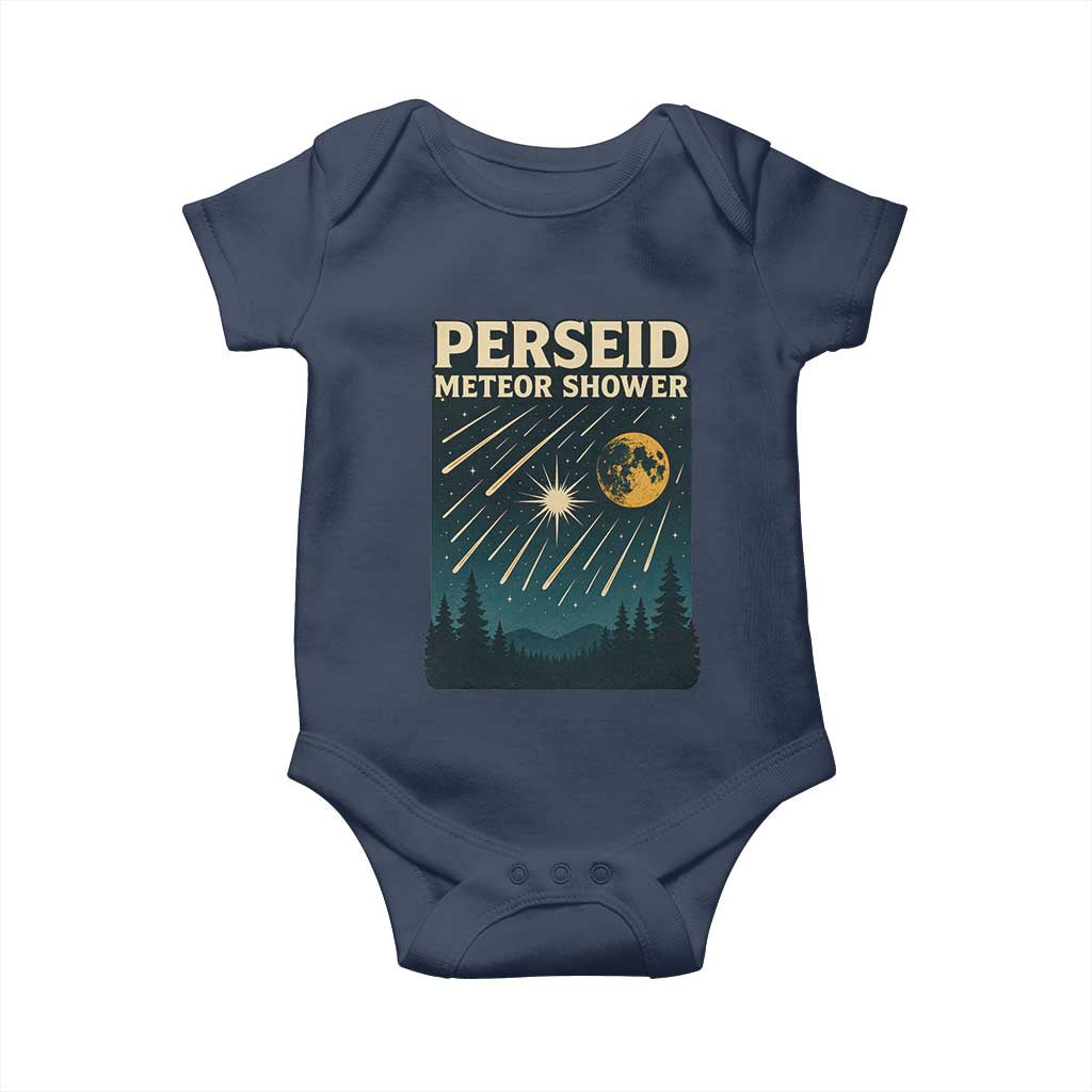 Vintage Perseid Meteor Shower Observer Baby Onesie Retro Celestial Stargazing Graphic TS02 Navy Print Your Wear