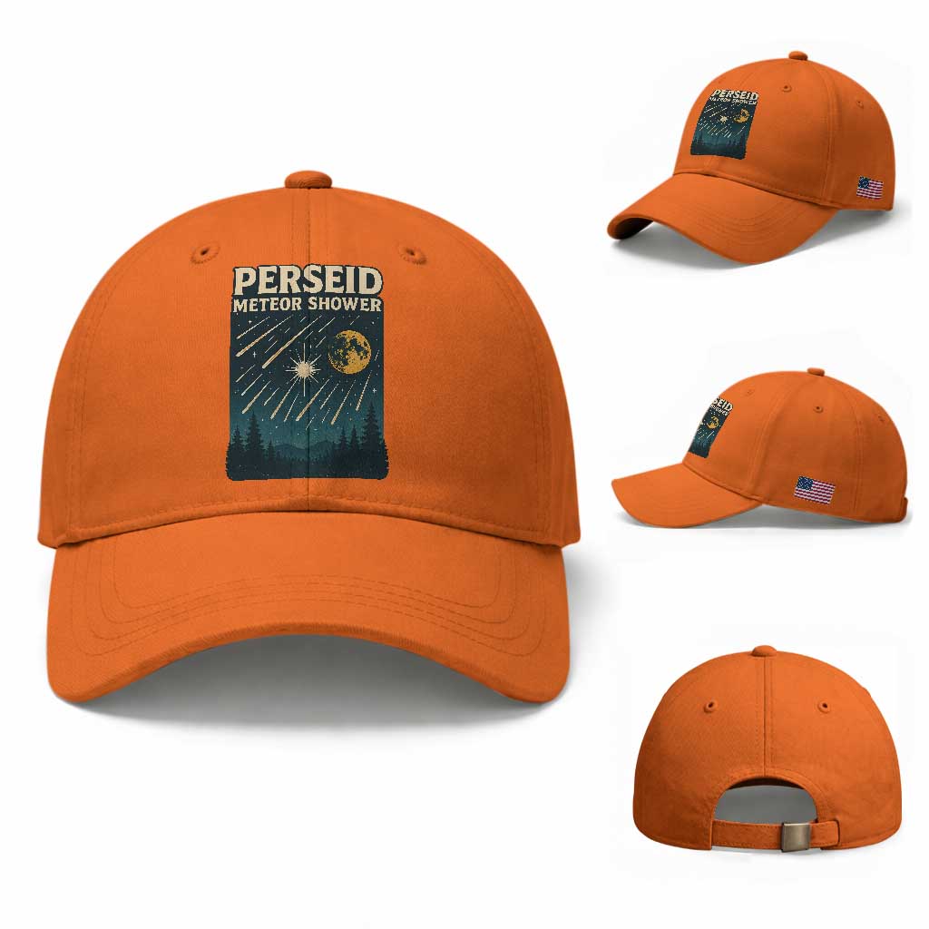 Vintage Perseid Meteor Shower Observer Baseball Cap Retro Celestial Stargazing Graphic TS02 Baseball Cap Universal Fit Orange Print Your Wear