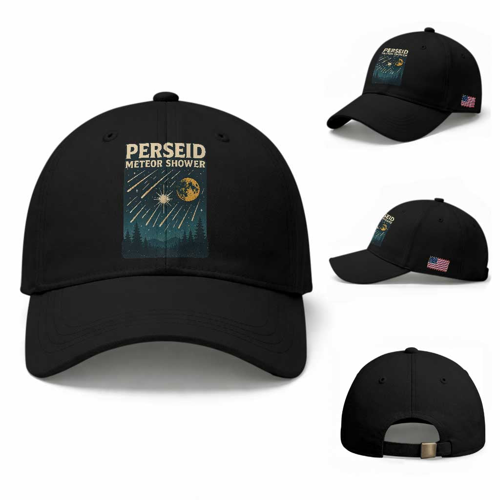 Vintage Perseid Meteor Shower Observer Baseball Cap Retro Celestial Stargazing Graphic TS02 Baseball Cap Universal Fit Black Print Your Wear