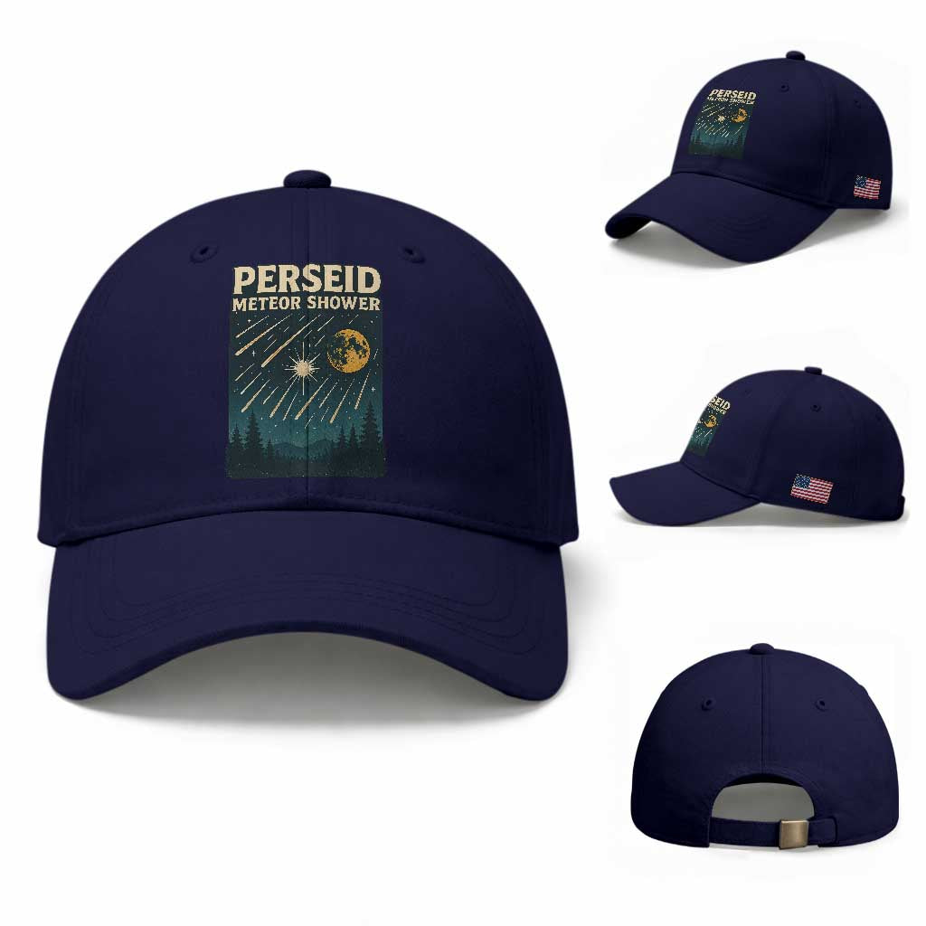 Vintage Perseid Meteor Shower Observer Baseball Cap Retro Celestial Stargazing Graphic TS02 Baseball Cap Universal Fit Dark Blue Print Your Wear