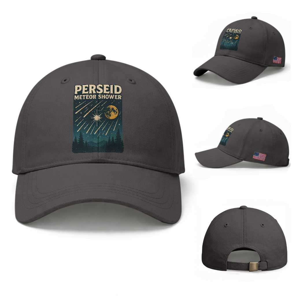 Vintage Perseid Meteor Shower Observer Baseball Cap Retro Celestial Stargazing Graphic TS02 Baseball Cap Universal Fit Dark Gray Print Your Wear