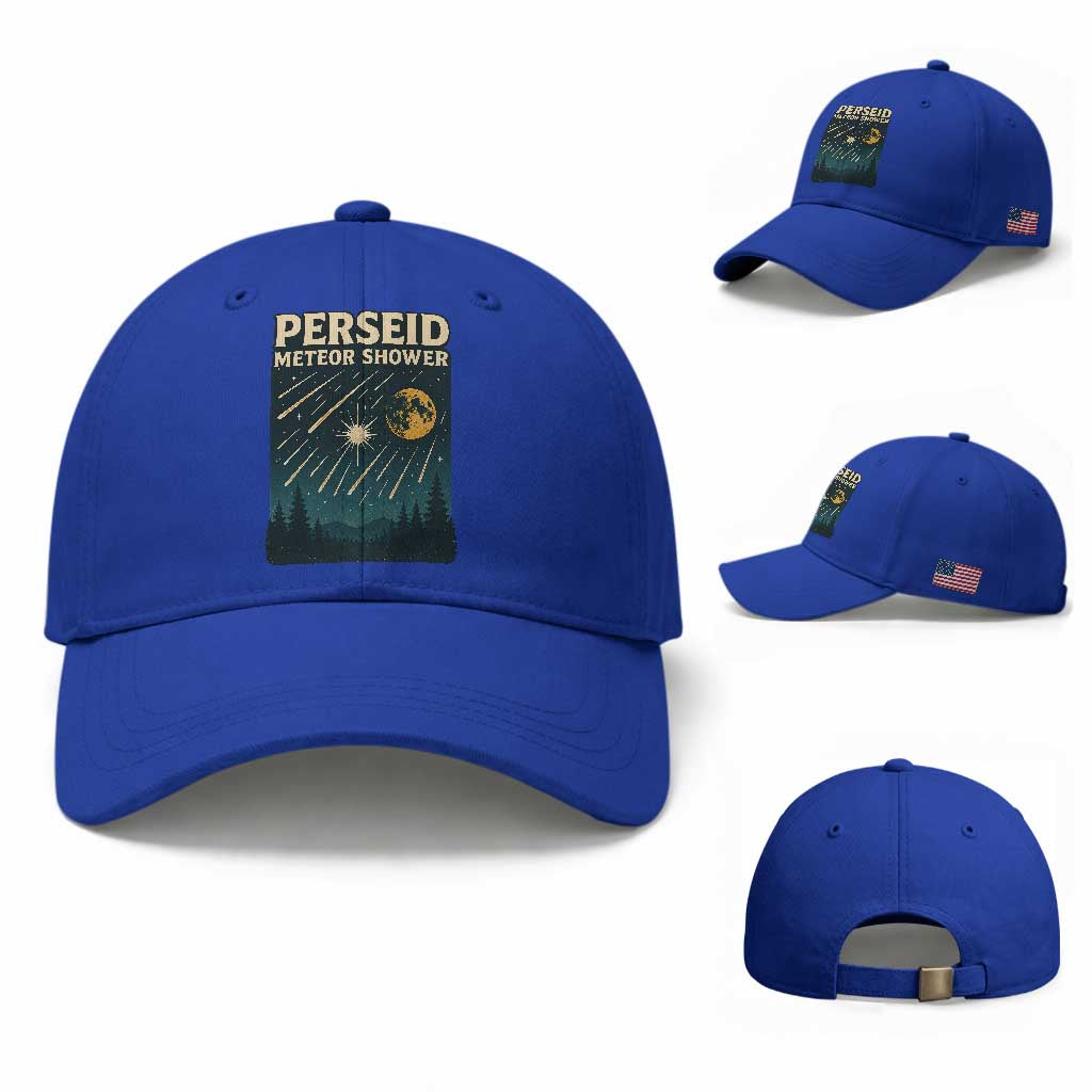 Vintage Perseid Meteor Shower Observer Baseball Cap Retro Celestial Stargazing Graphic TS02 Baseball Cap Universal Fit Royal Blue Print Your Wear