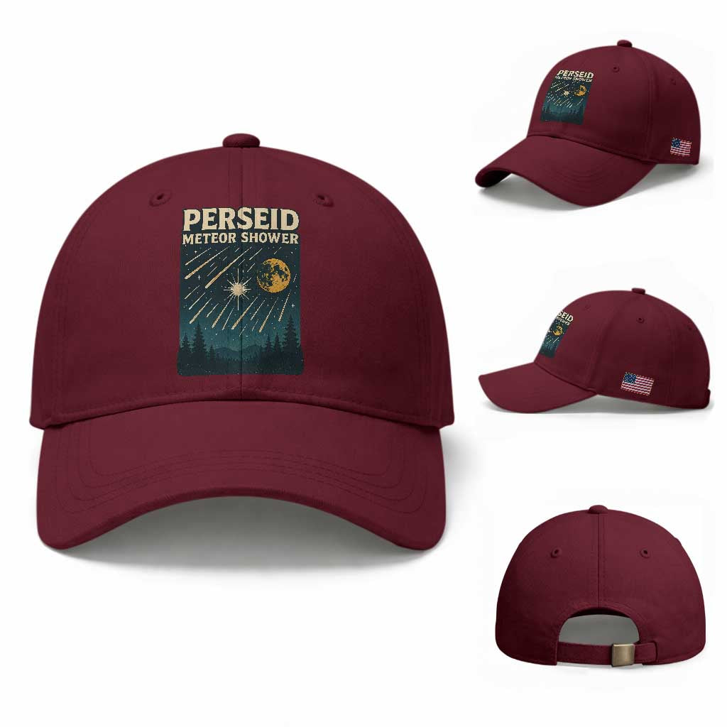 Vintage Perseid Meteor Shower Observer Baseball Cap Retro Celestial Stargazing Graphic TS02 Baseball Cap Universal Fit Maroon Print Your Wear