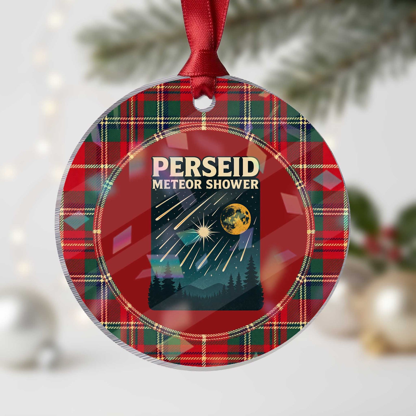 Vintage Perseid Meteor Shower Observer Holographic Acrylic Ornament Retro Celestial Stargazing Graphic