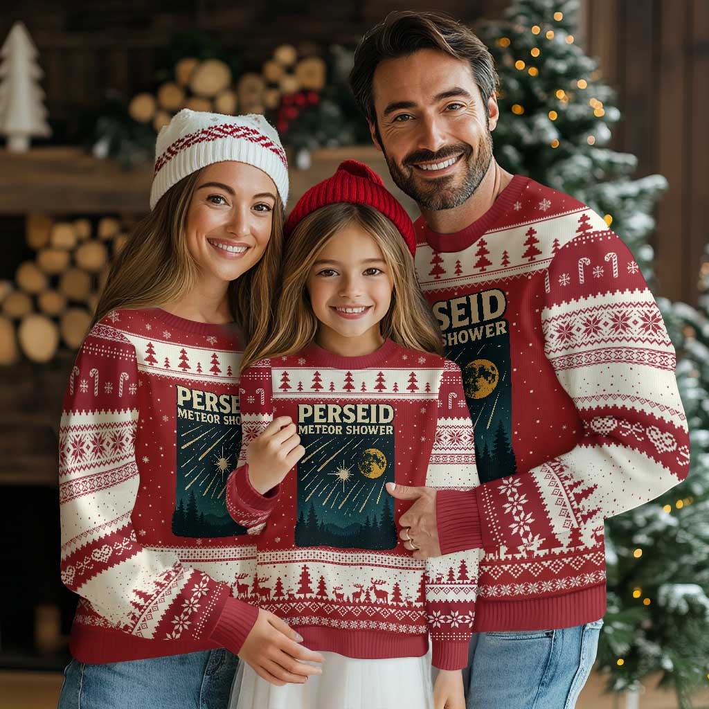 Vintage Perseid Meteor Shower Observer Ugly Christmas Sweater Retro Celestial Stargazing Graphic TS02 Red Beige Print Your Wear