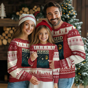 Vintage Perseid Meteor Shower Observer Ugly Christmas Sweater Retro Celestial Stargazing Graphic TS02 Red Beige Print Your Wear