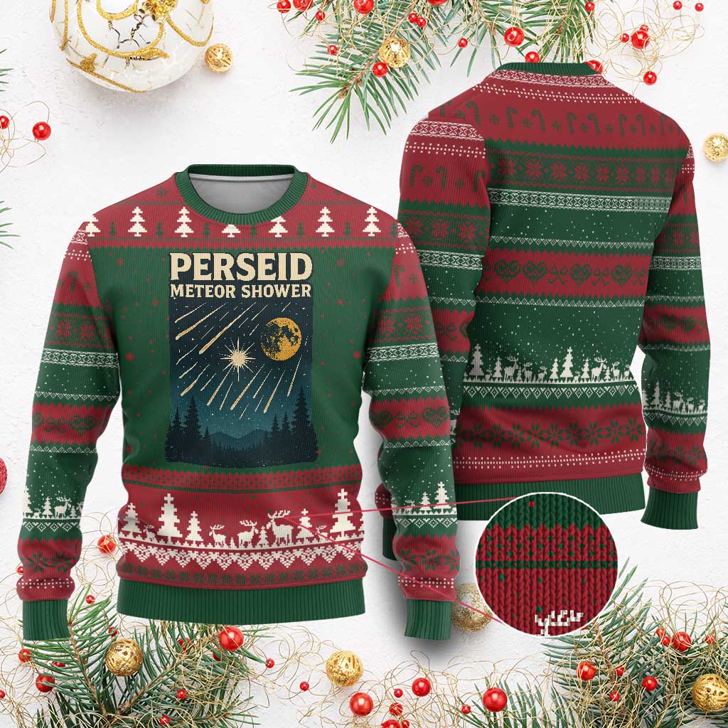 Vintage Perseid Meteor Shower Observer Ugly Christmas Sweater Retro Celestial Stargazing Graphic TS02 Red Green Print Your Wear