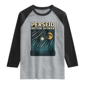 Vintage Perseid Meteor Shower Observer Raglan Shirt Retro Celestial Stargazing Graphic TS02 Heather Gray Black Print Your Wear