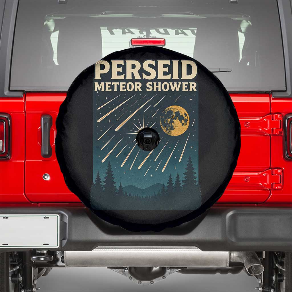 Vintage Perseid Meteor Shower Observer Spare Tire Cover Retro Celestial Stargazing Graphic TS02 Black Print Your Wear