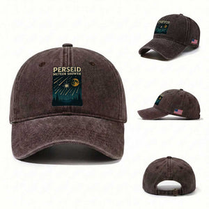 Vintage Perseid Meteor Shower Observer Washed Cotton Baseball Cap Retro Celestial Stargazing Graphic TS02 Washed Cap Universal Fit Dark Brown Print Your Wear