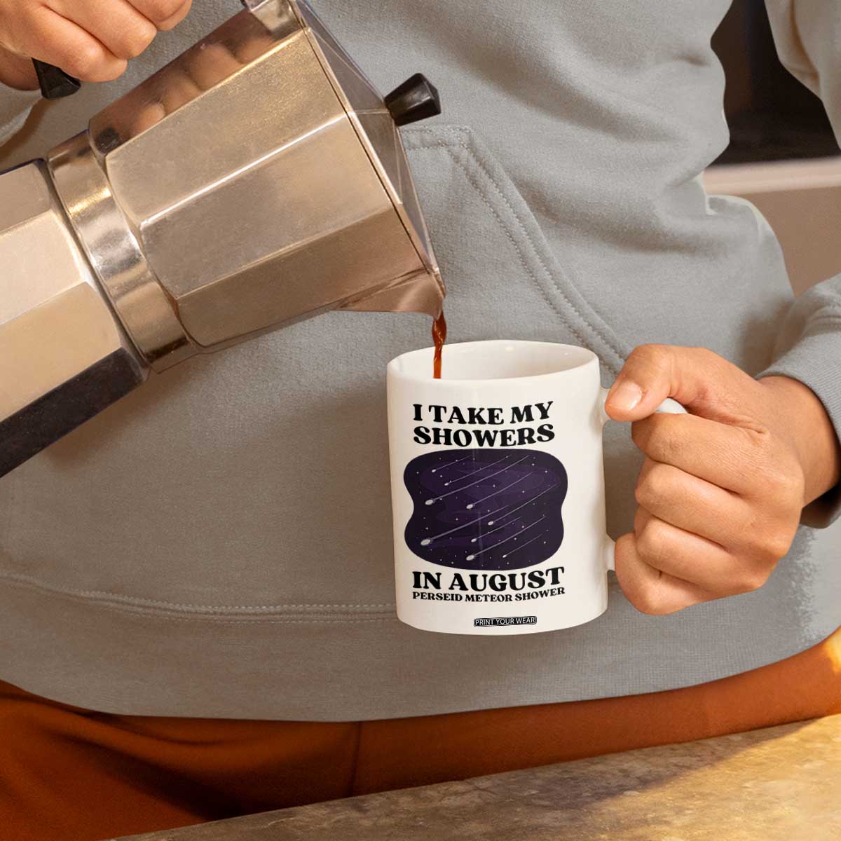 Funny Perseid Meteor Shower Stargazer Graphic Coffee Mug I Take My Showers In August TS02 Print Your Wear