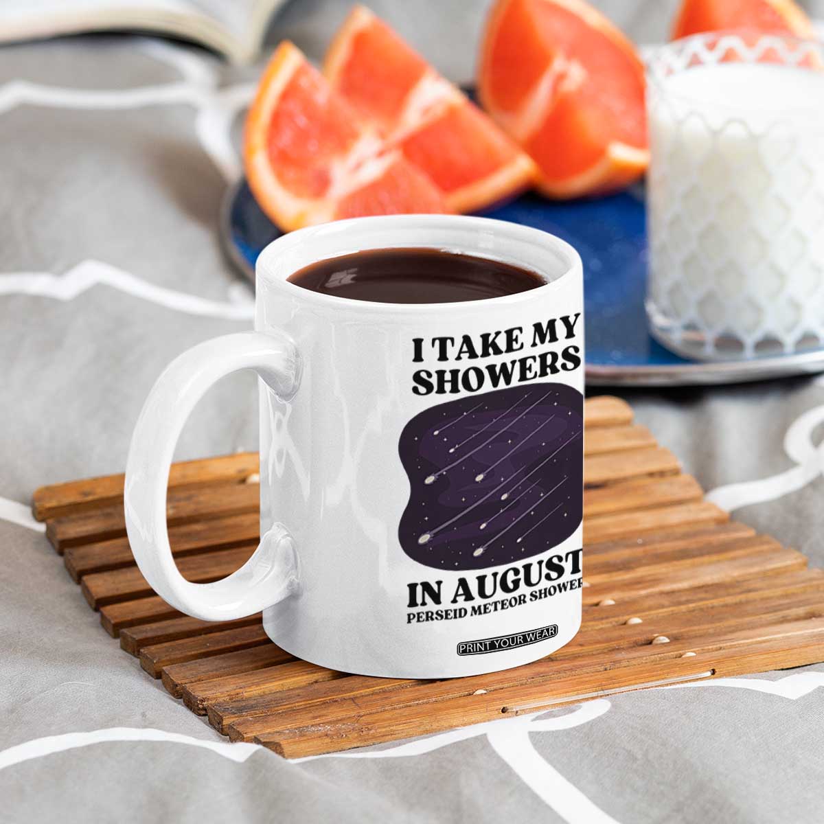 Funny Perseid Meteor Shower Stargazer Graphic Coffee Mug I Take My Showers In August TS02 Print Your Wear
