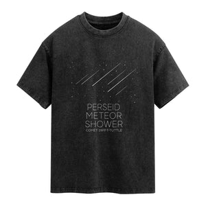 Perseid Meteor Shower Comet Swift Tuttle Washed Cotton T-Shirt Celestial Astronomy Graphic TS02 Black Print Your Wear